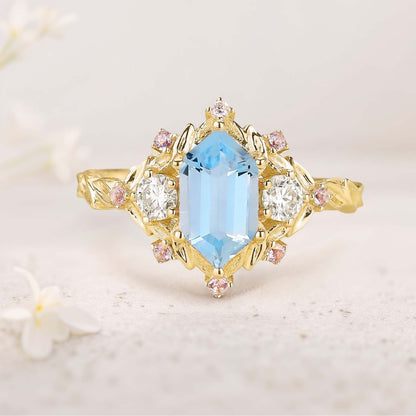 Unique floral engagement rings Long Hexagon Amethyst Cluster Wedding Ring Promise Ring For Women