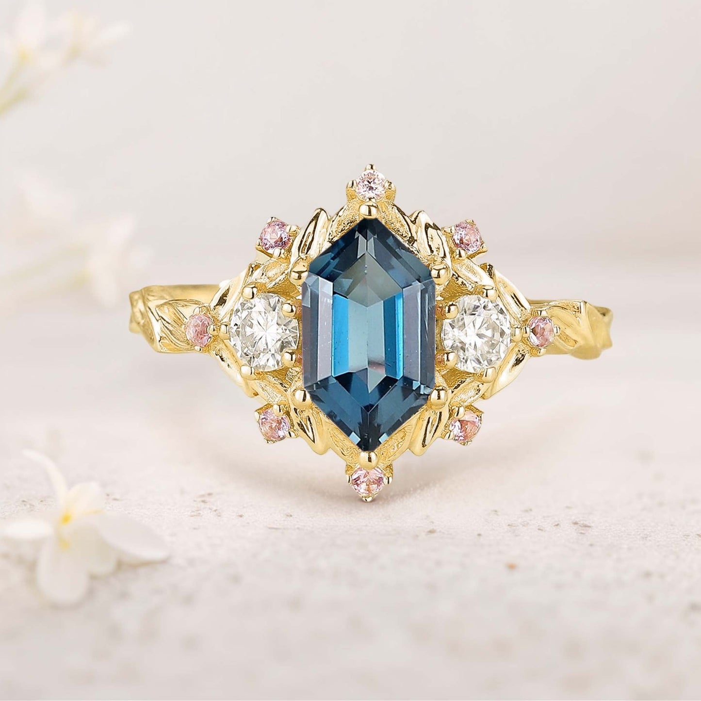 Unique floral engagement rings Long Hexagon Amethyst Cluster Wedding Ring Promise Ring For Women