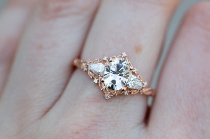 Unique Aurora Moon Oval Moissanite Engagement Ring