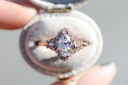 Unique floral engagement rings Moon three stone Half Halo Marquise Moissanite Ring