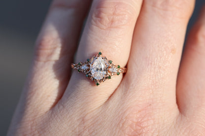 Unique floral engagement rings Moon Three Stone Pear Moissanite Ring