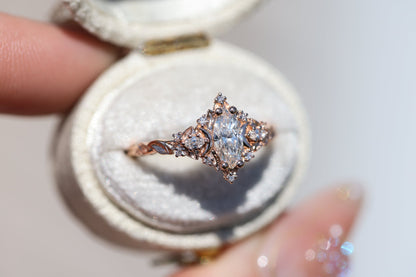 Unique floral engagement rings Moon Marquise Moissanite Engagement Ring