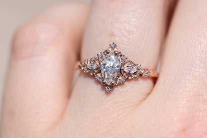 Unique floral engagement rings Moon Marquise Moissanite Engagement Ring