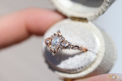 Unique floral engagement rings Moon Marquise Moissanite Engagement Ring