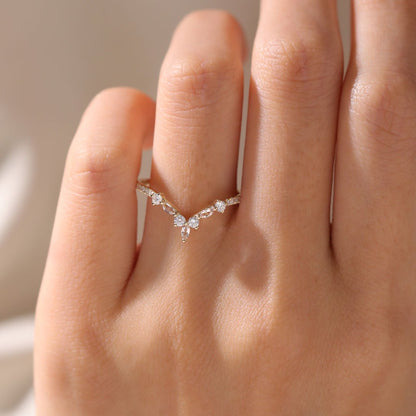 Unique Marquise Cut Morganite Curved Wedding Band Moissanite Wedding Band