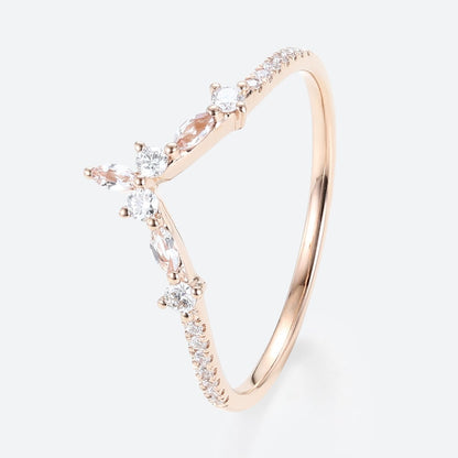 Unique Marquise Cut Morganite Curved Wedding Band Moissanite Wedding Band