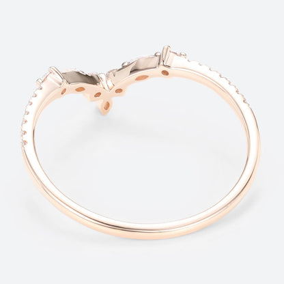 Unique Marquise Cut Morganite Curved Wedding Band Moissanite Wedding Band