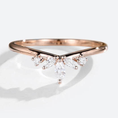 Unique Marquise Moissanite Curved Wedding Band
