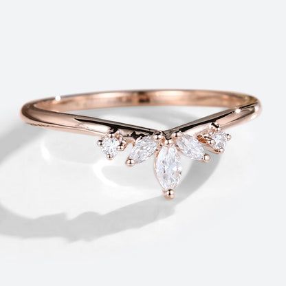 Unique Marquise Moissanite Curved Wedding Band