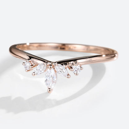 Unique Marquise Moissanite Curved Wedding Band