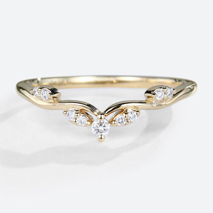 Unique Round Moissanite Wedding Band Curved Stacking Ring