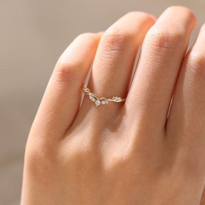 Unique Round Moissanite Wedding Band Curved Stacking Ring