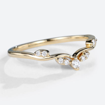 Unique Round Moissanite Wedding Band Curved Stacking Ring
