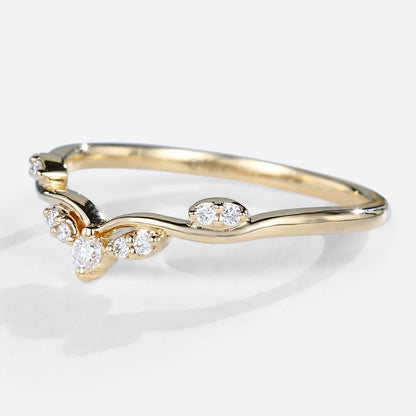 Unique Round Moissanite Wedding Band Curved Stacking Ring