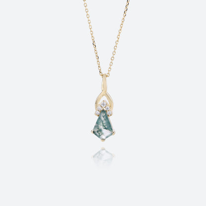 Unique Kite Cut Moss Agate Necklace Fishtail Pendant Necklace