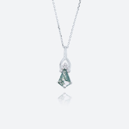 Unique Kite Cut Moss Agate Necklace Fishtail Pendant Necklace