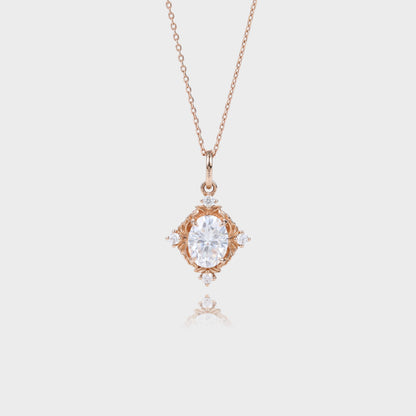 Unique Oval Moissanite Necklace Unique Filigree Pendant Necklace