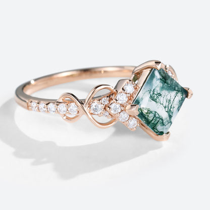 Vintage Princess Moss Agate Engagement Ring For Women