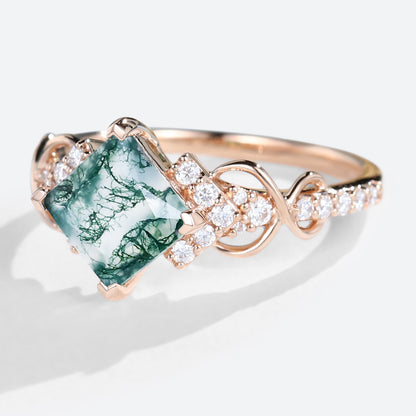 Vintage Princess Moss Agate Engagement Ring For Women