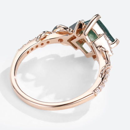 Vintage Princess Moss Agate Engagement Ring For Women