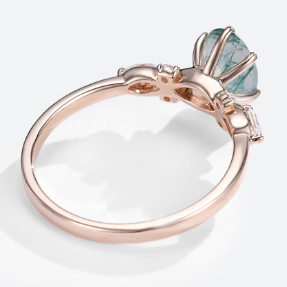 Unique Oval Moss Agate Twist Ring Engagement Ring