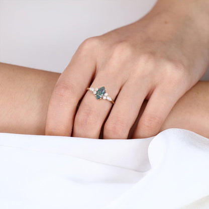 Unique Marquise Moss Agate Simple Engagement Ring