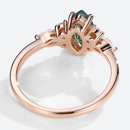 Unique Marquise Moss Agate Simple Engagement Ring
