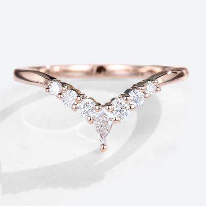 Unique Kite Moissanite Curved Wedding Band Moissanite Stacked Wedding Ring