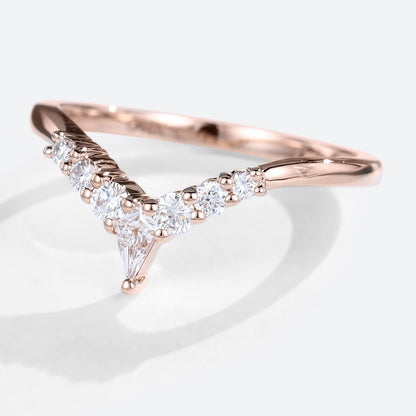 Unique Kite Moissanite Curved Wedding Band Moissanite Stacked Wedding Ring