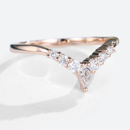 Unique Kite Moissanite Curved Wedding Band Moissanite Stacked Wedding Ring