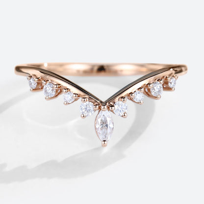 Unique Marquise and Round Moissanite Curved Wedding Band