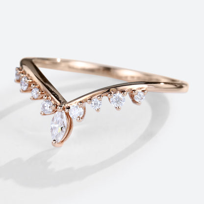 Unique Marquise and Round Moissanite Curved Wedding Band