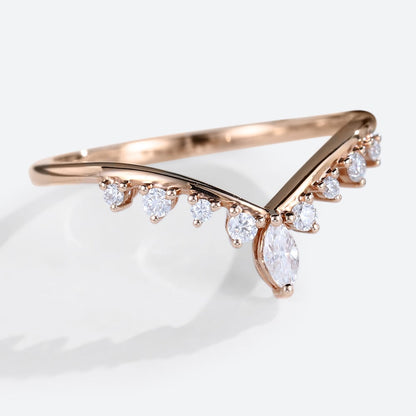 Unique Marquise and Round Moissanite Curved Wedding Band