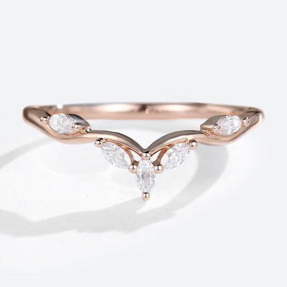 Unique Marquise Moissanite Curved Wedding Band Stacked Wedding Ring