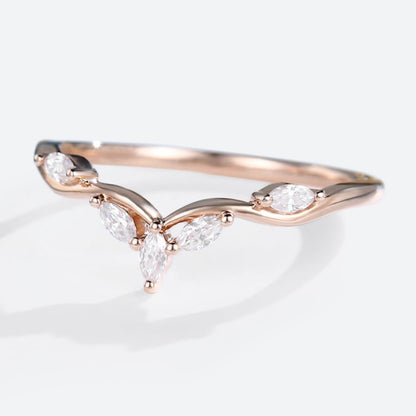 Unique Marquise Moissanite Curved Wedding Band Stacked Wedding Ring