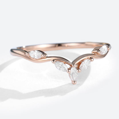 Unique Marquise Moissanite Curved Wedding Band Stacked Wedding Ring
