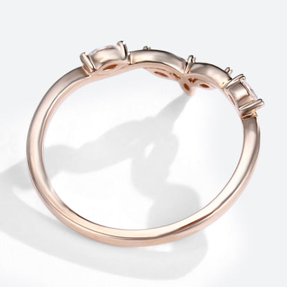 Unique Marquise Moissanite Curved Wedding Band Stacked Wedding Ring