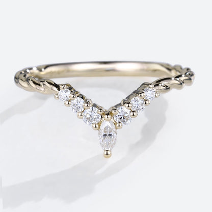 Unique Eternity Twisted Marquise Moissanite Curved Matching Wedding Band