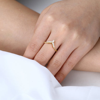 Unique Eternity Twisted Marquise Moissanite Curved Matching Wedding Band