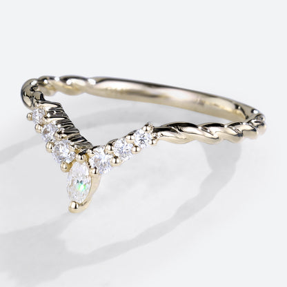 Unique Eternity Twisted Marquise Moissanite Curved Matching Wedding Band