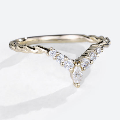 Unique Eternity Twisted Marquise Moissanite Curved Matching Wedding Band