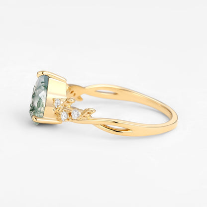 Unique Pear Cut Infinity Nature Inspired Moss Agate Ring