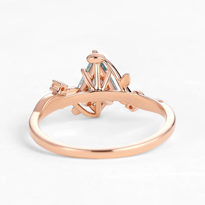 Unique Kite Cut Clear Moss Agate Leafy Engagement Ring