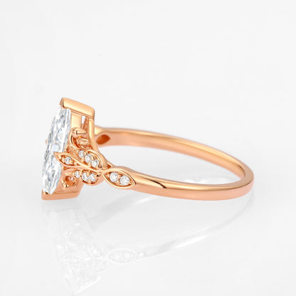 Unique floral engagement rings Marquise Moissanite Leafy Engagement Ring