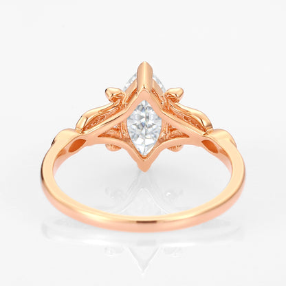 Unique floral engagement rings Marquise Moissanite Leafy Engagement Ring