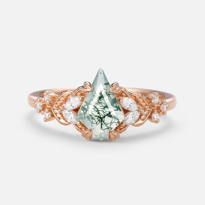 Unique Kite Cut Vine Leafy Gold Engagement Ring