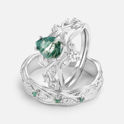 Unique Pear  Three Leaves Couple Ring Set