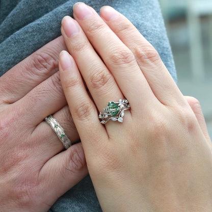 Unique Pear  Three Leaves Couple Ring Set