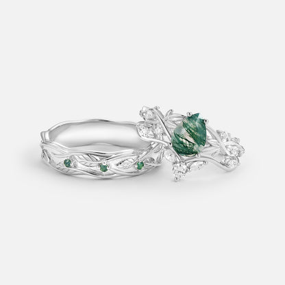 Unique Pear  Three Leaves Couple Ring Set