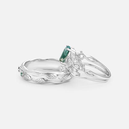 Unique Pear  Three Leaves Couple Ring Set